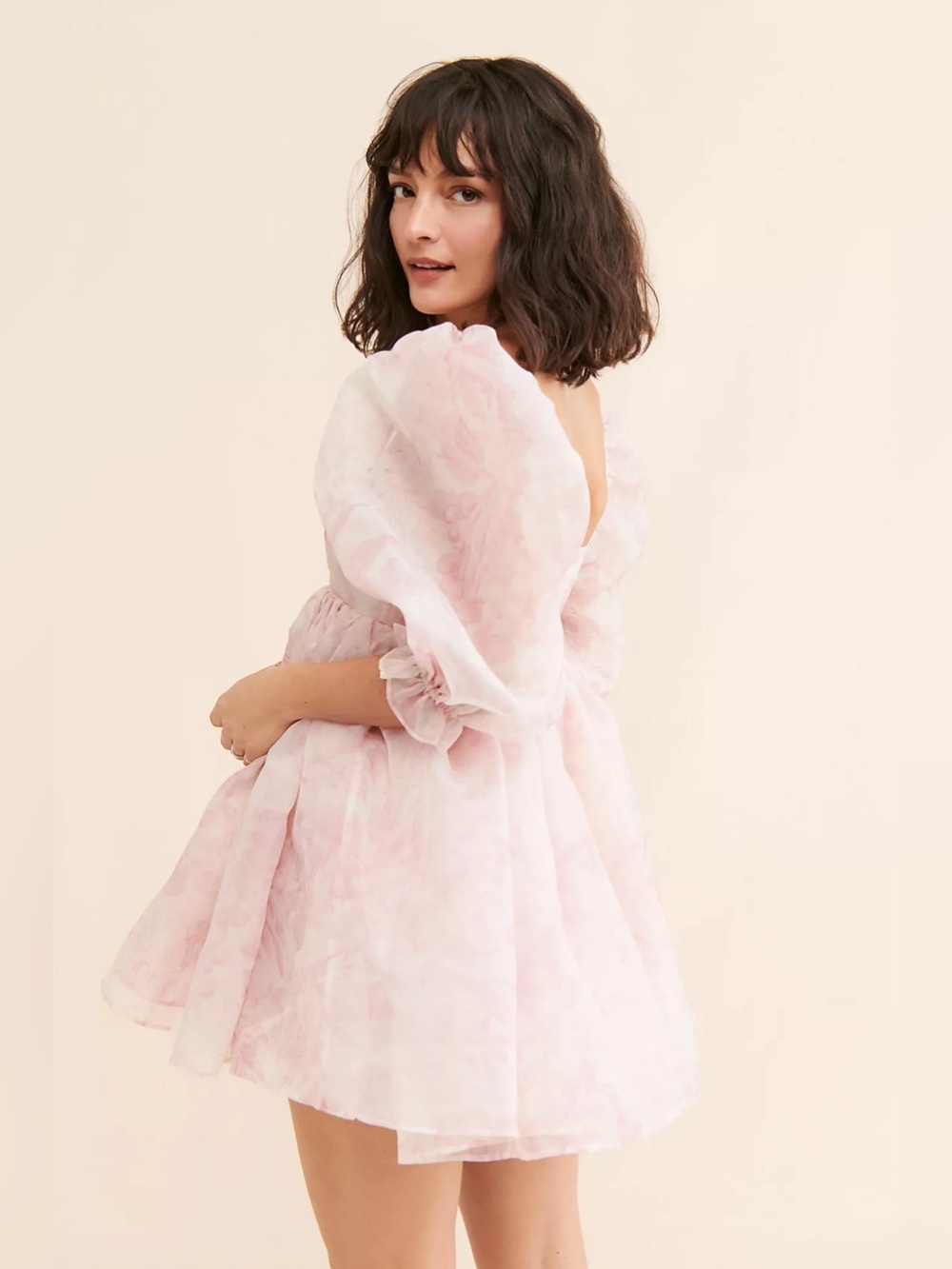 Selkie Pink Floral Sheer Puff Sleeves Mini Dress size XS - Picture 4 of 14